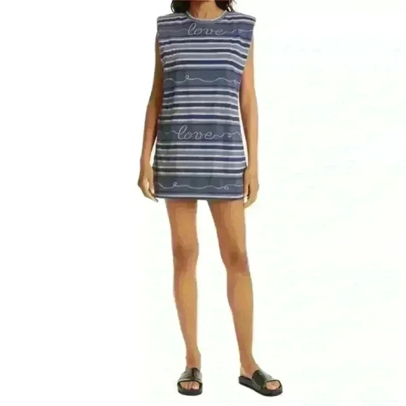 NWT Le Superbe Muscle Mini Dress in Love Jacquard Navy Gray Womens - Picture 1 of 5